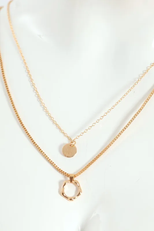 2 Layer Wavy & Disc Pendant Necklace - Gold sold by Edgars