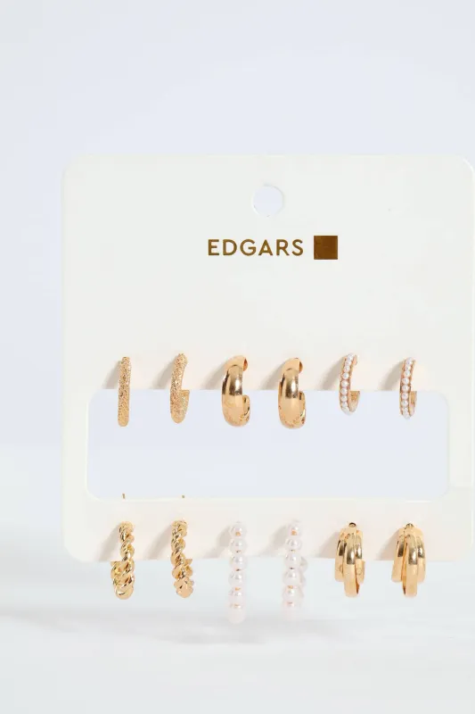 6 Pack Hoops With Pearl Beads - Gold sold by Edgars