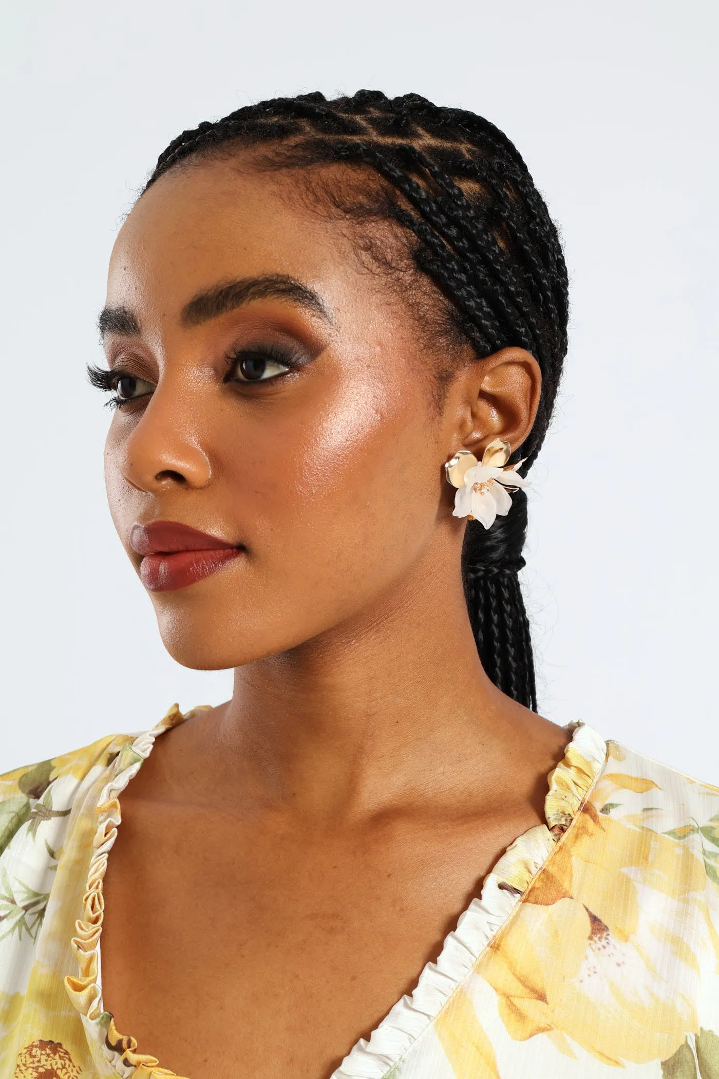 Floral Statement Stud Earrings - Gold sold by Edgars
