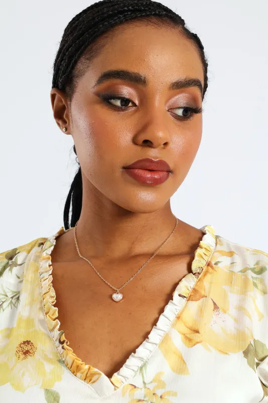 Pearl Heart Bead Pendant Necklace - Gold sold by Edgars