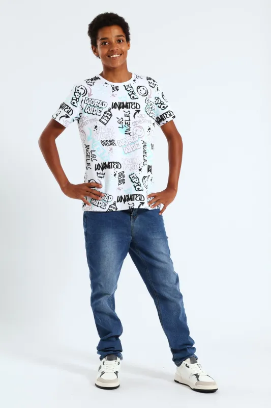 Boys Grafitti Print Fleece Tee - White sold by Edgars