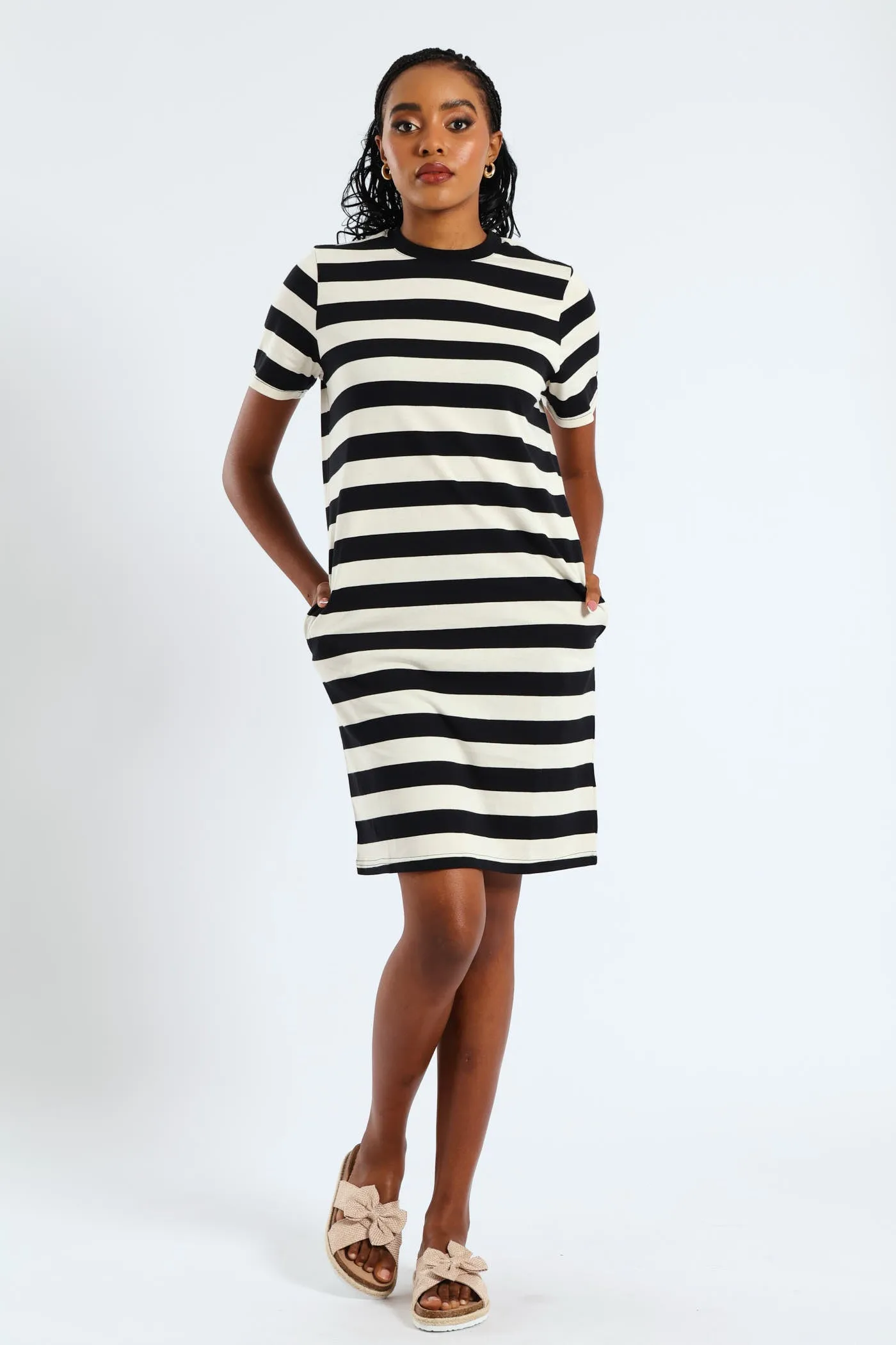 Crew Neck Stripe T-Shirt Pocket Dress - Black/Beige sold by Edgars product image thumbnail 2