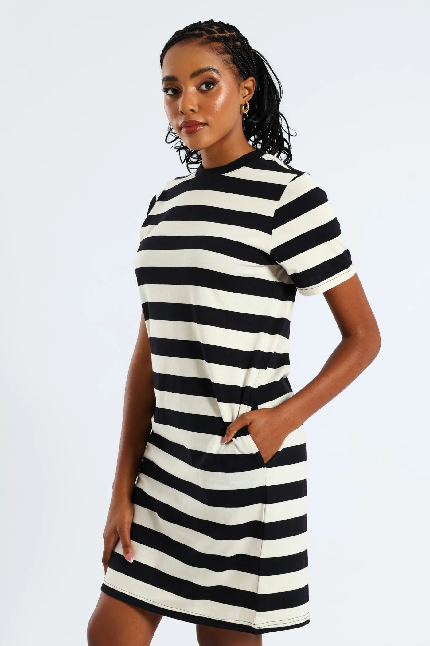 Crew Neck Stripe T-Shirt Pocket Dress - Black/Beige sold by Edgars product image thumbnail 3