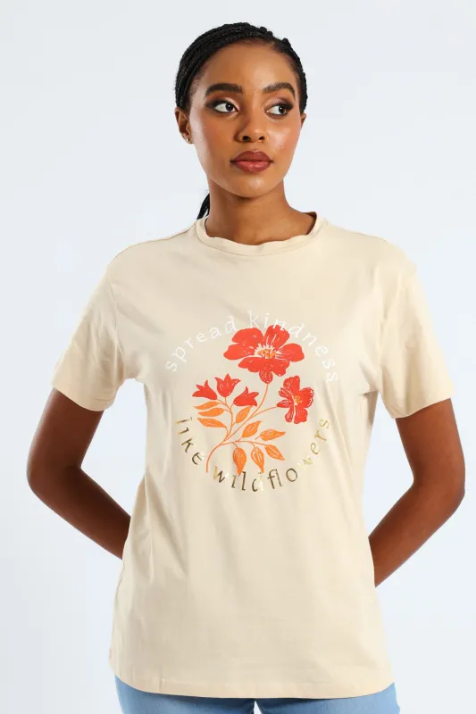 Spread Kindness Like Wildflowers Tee - Tan sold by Edgars