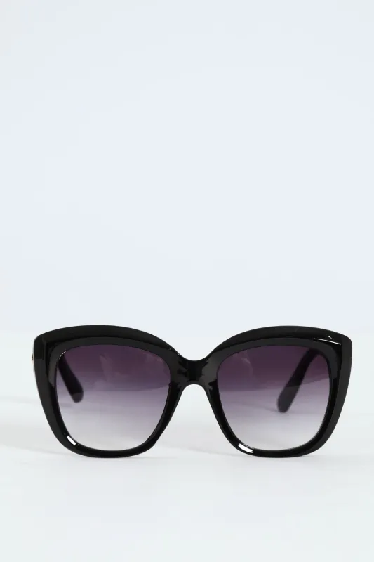Gold Detail Temple Rounded Cateye Sunglasses - Black made by Edgars