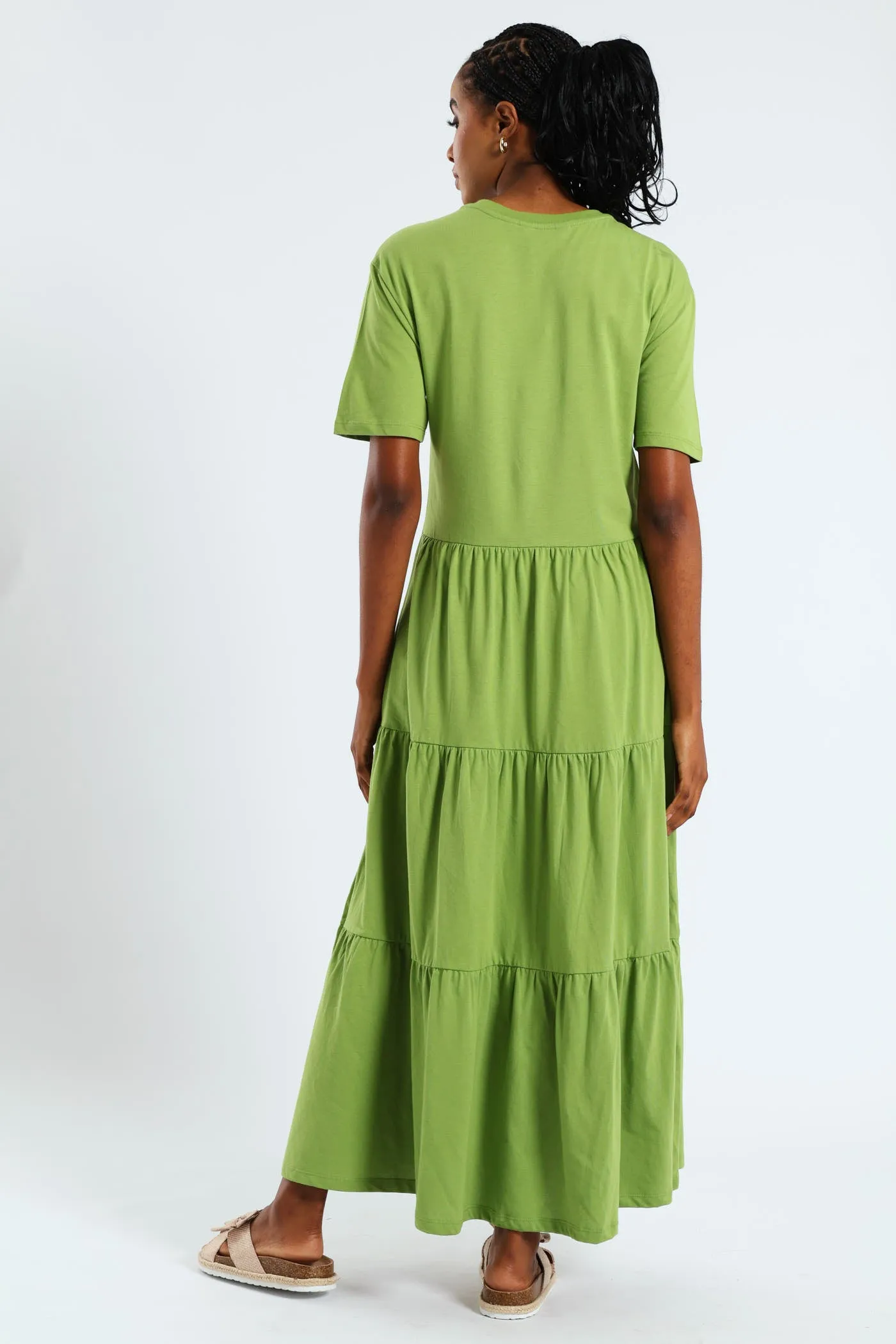 Rib Neck Tiered Cotton Midaxi Dress - Chartreuse sold by Edgars product image thumbnail 3