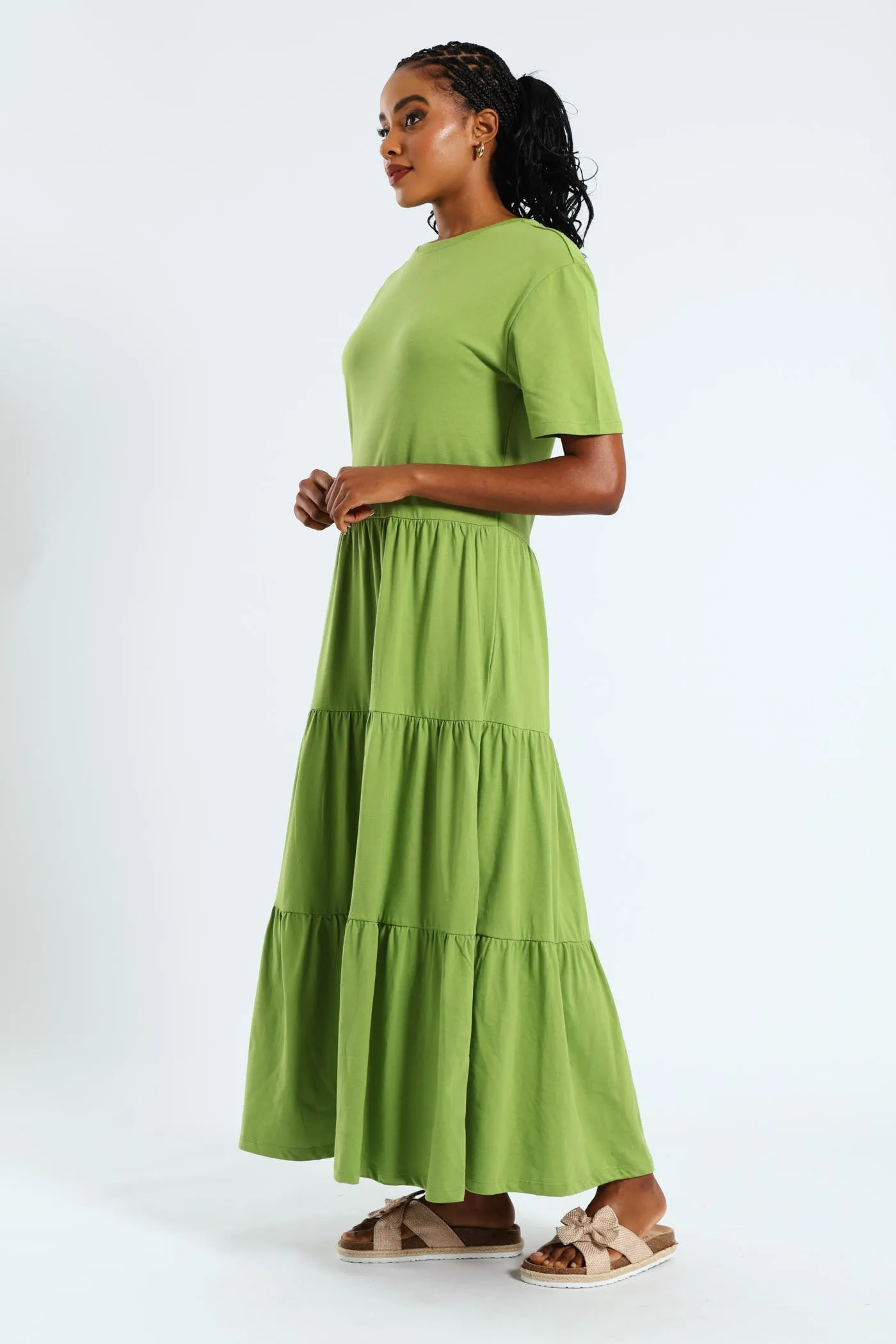 Rib Neck Tiered Cotton Midaxi Dress - Chartreuse sold by Edgars product image thumbnail 2