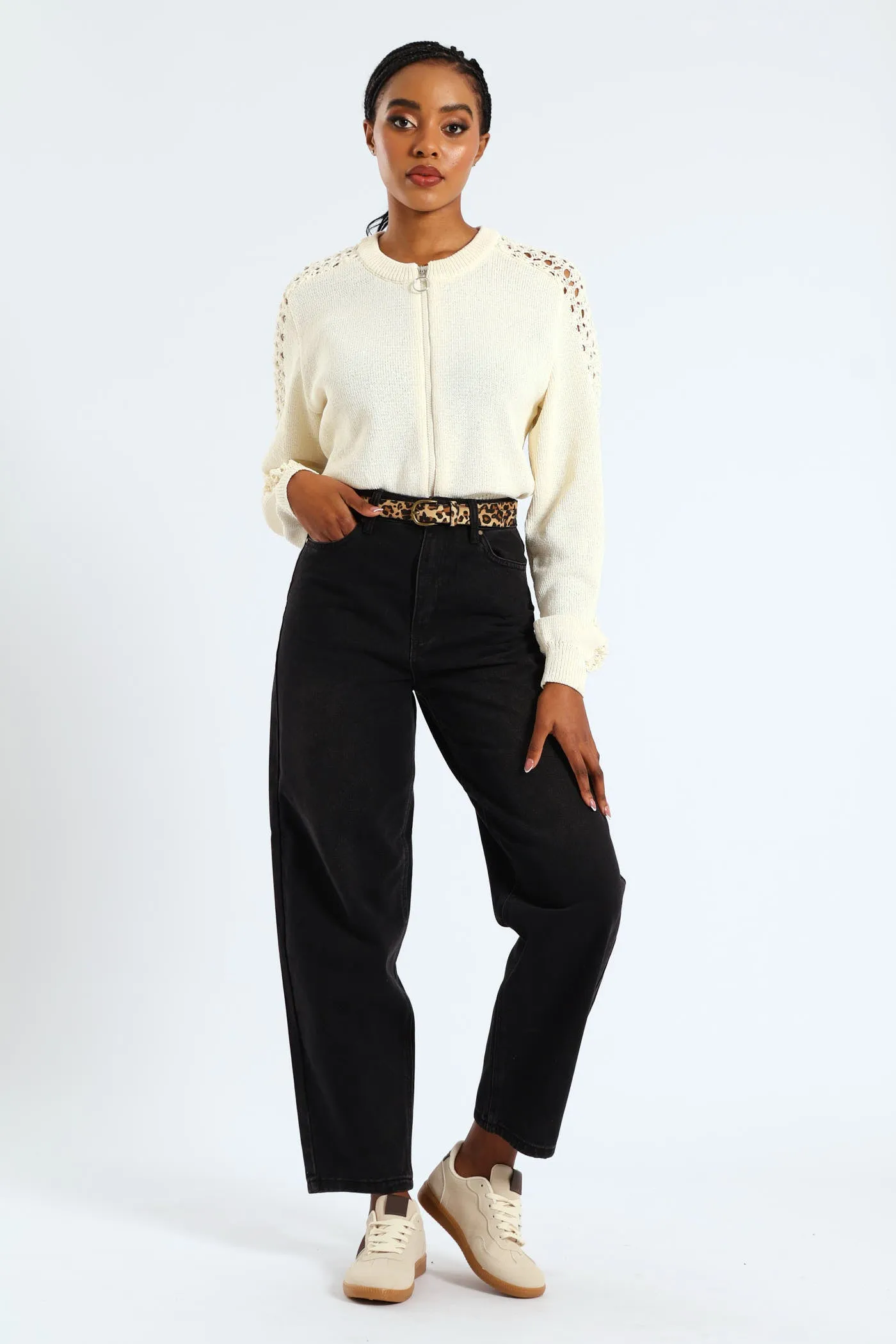 Animal Print Belted Hi-Rise Tapered Leg Denim - Black sold by Edgars