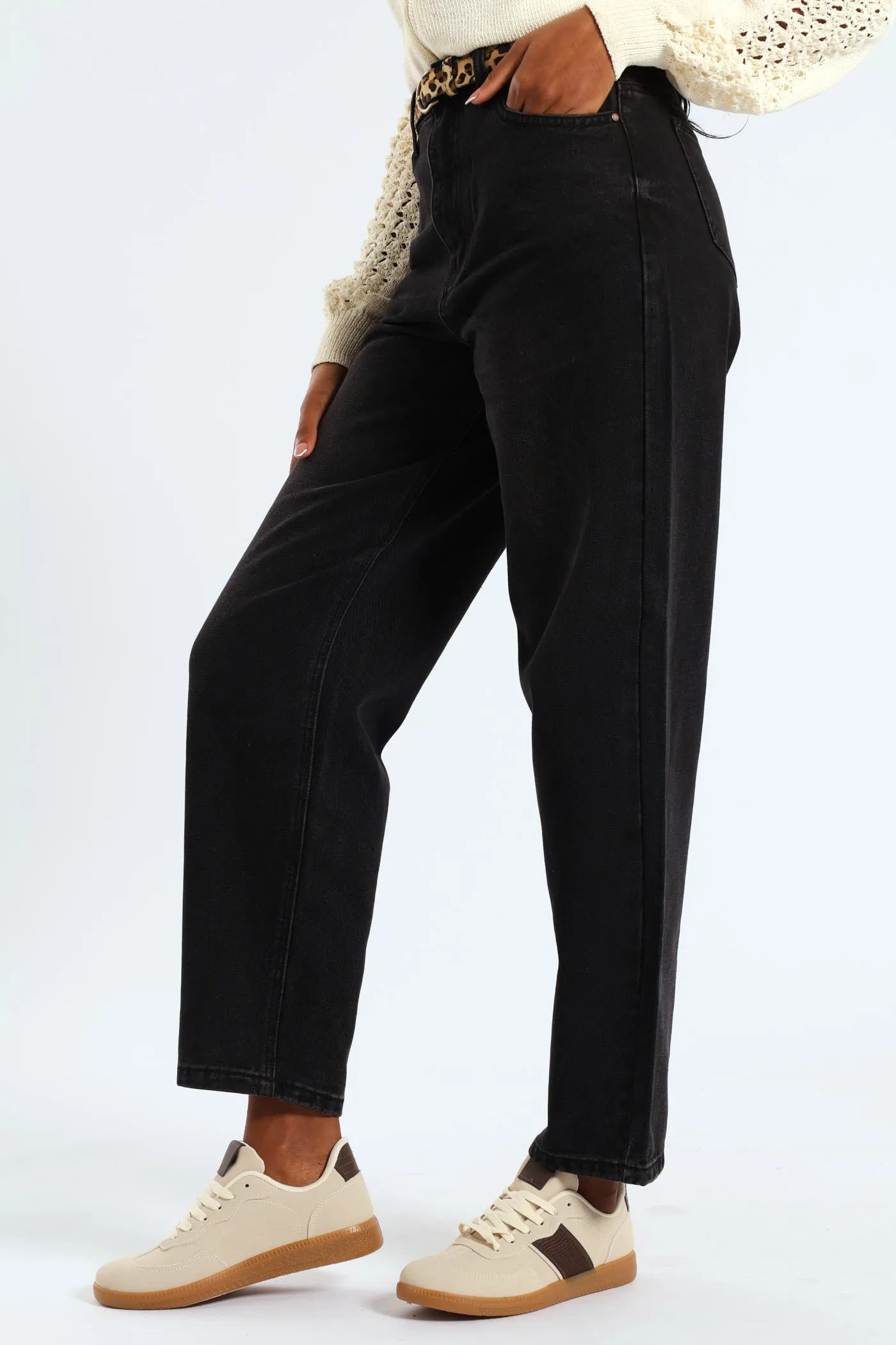 Animal Print Belted Hi-Rise Tapered Leg Denim - Black sold by Edgars product image thumbnail 4