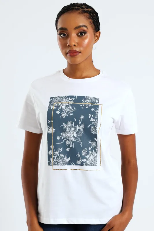 Floral Frame Artwork Foil Tee - White sold by Edgars