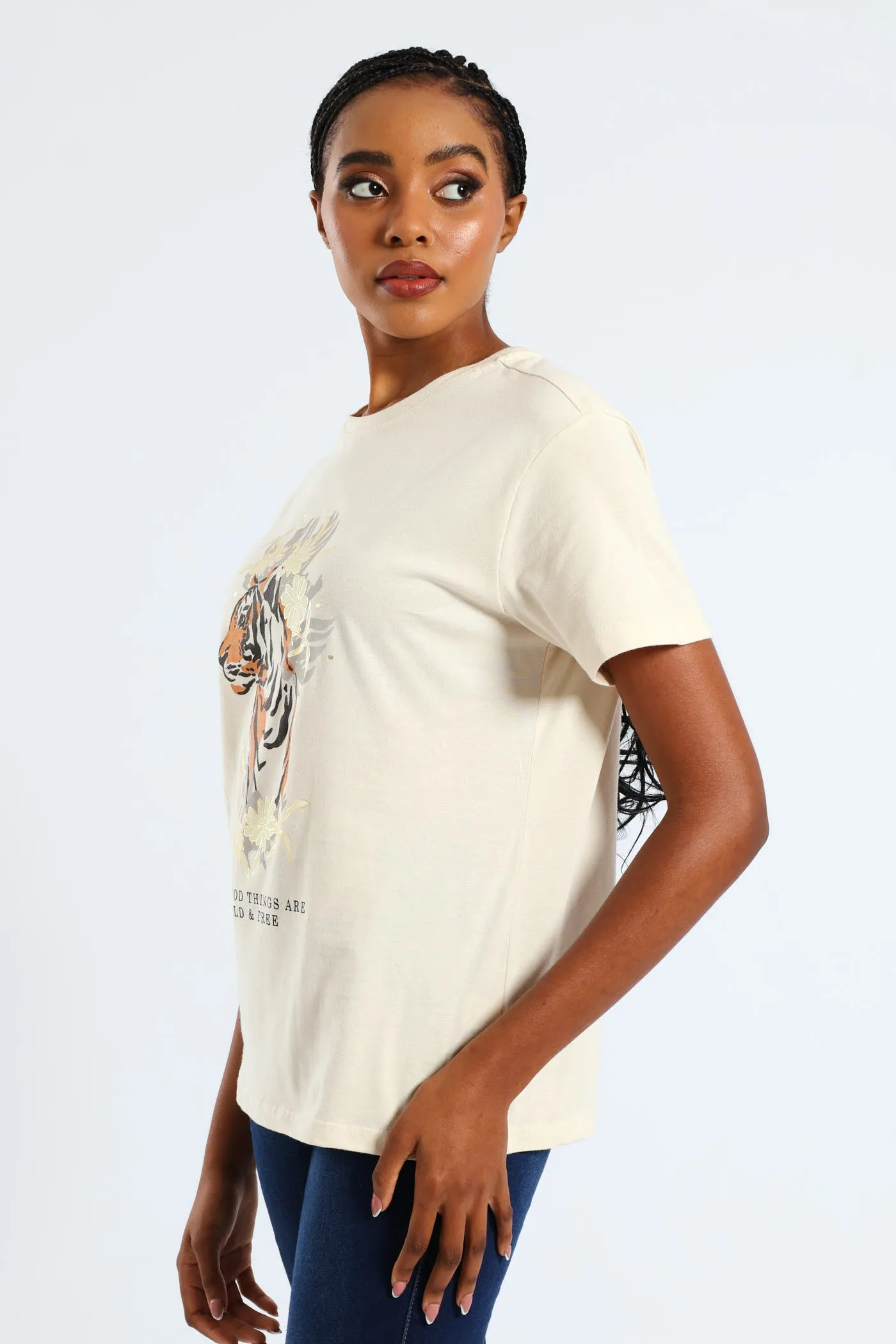 Wild & Free Floral Tiger Foil Tee - Light Stone sold by Edgars product image thumbnail 2