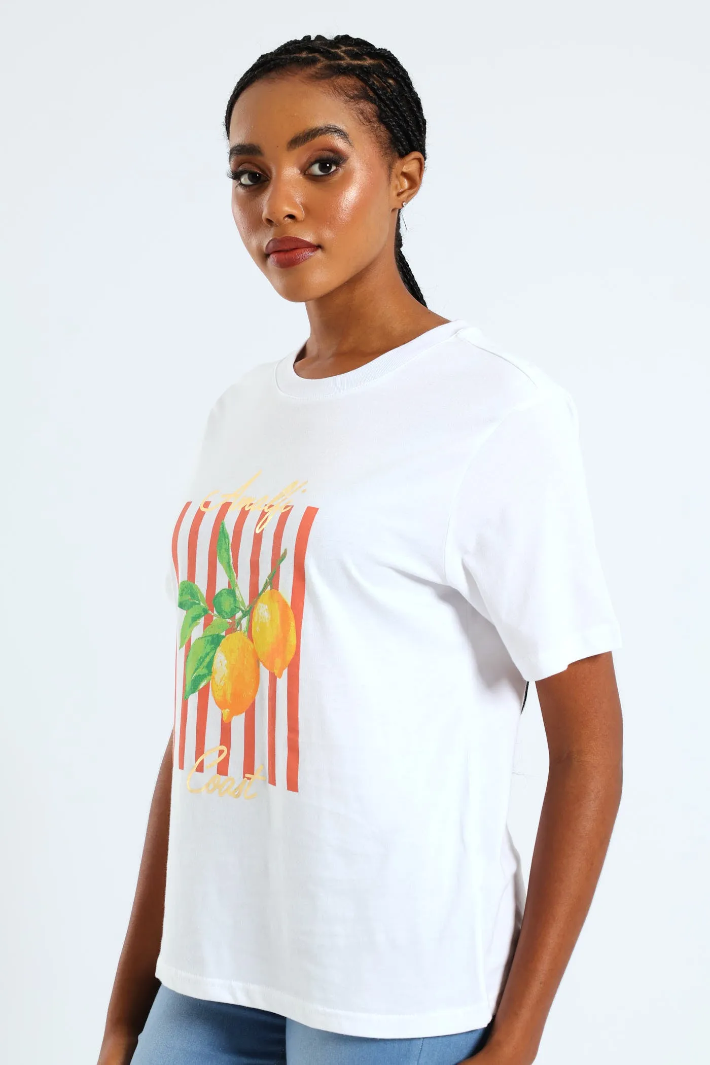 Amalfi Coast Stripe Lemon Boxy Tee - White sold by Edgars product image thumbnail 2