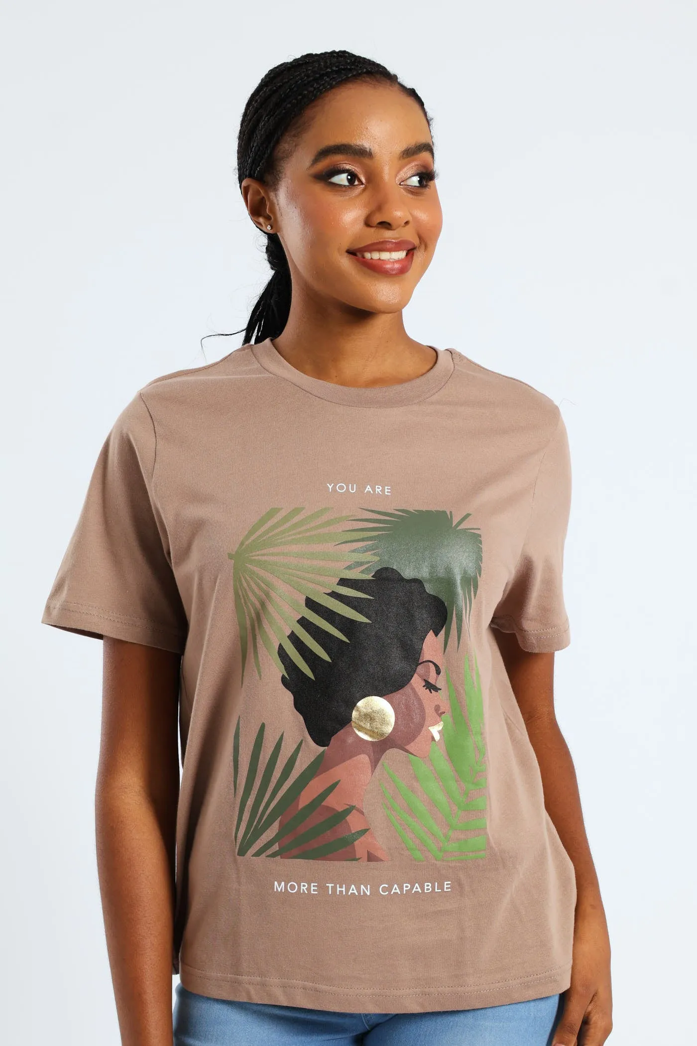 More Than Capable Foil Boxy Tee - Taupe sold by Edgars
