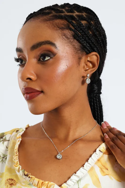 2 Pack Round Diamante Drop & Pendant Necklace - Silver sold by Edgars