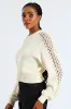 Zip Up Crochet Sleeve Bomber - Cream sold by Edgars