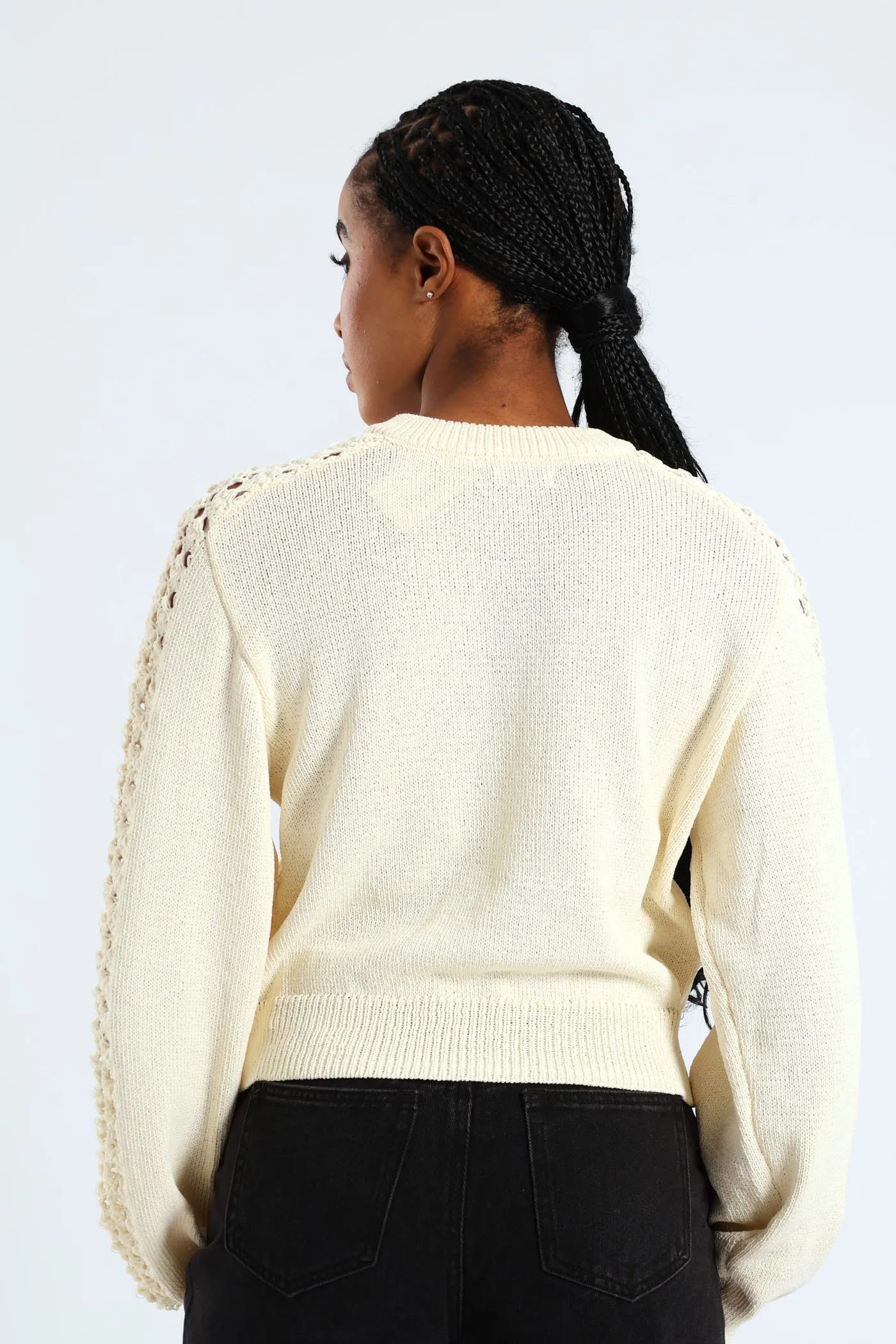Zip Up Crochet Sleeve Bomber - Cream sold by Edgars product image thumbnail 3