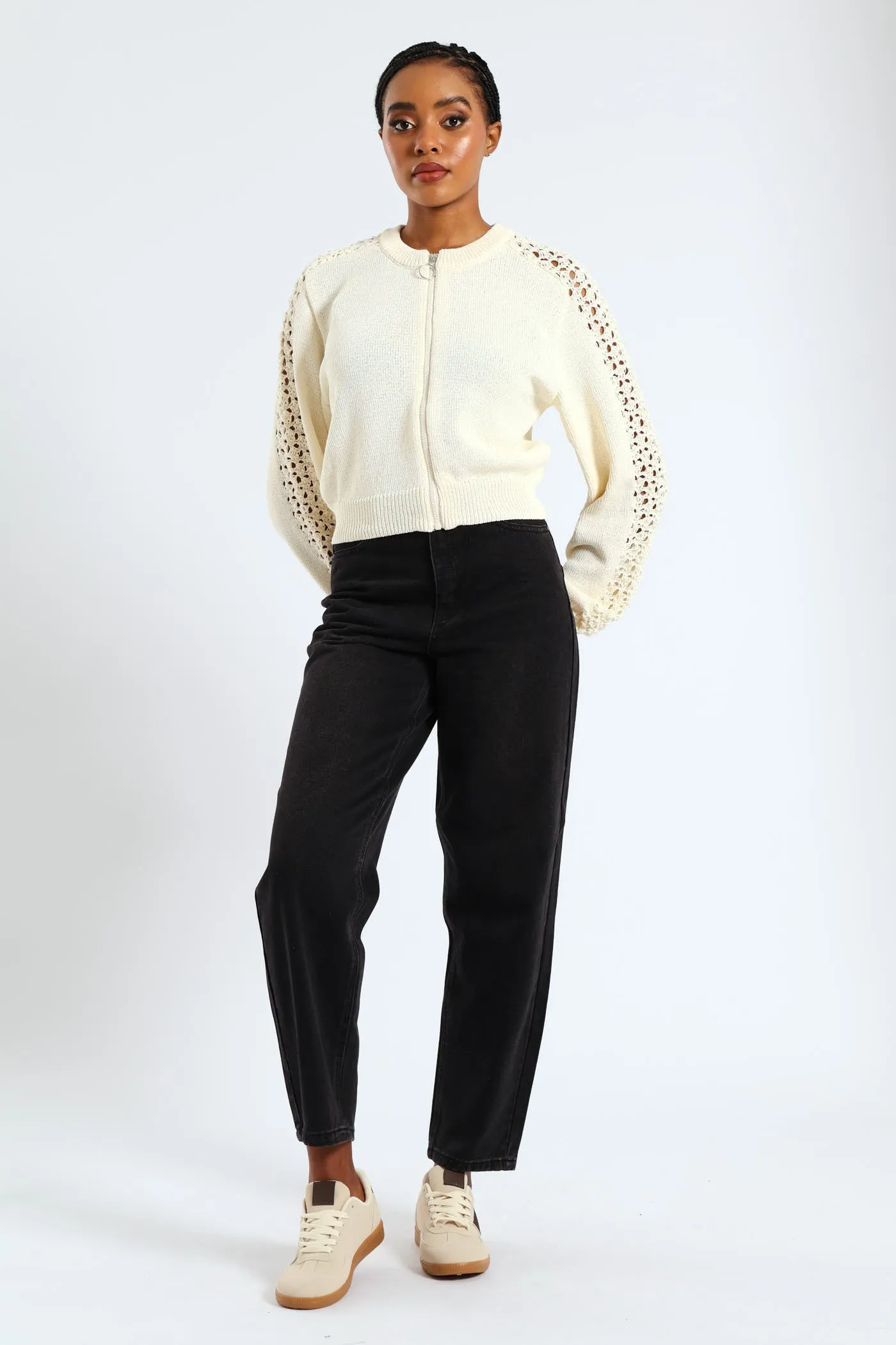 Zip Up Crochet Sleeve Bomber - Cream sold by Edgars product image thumbnail 5