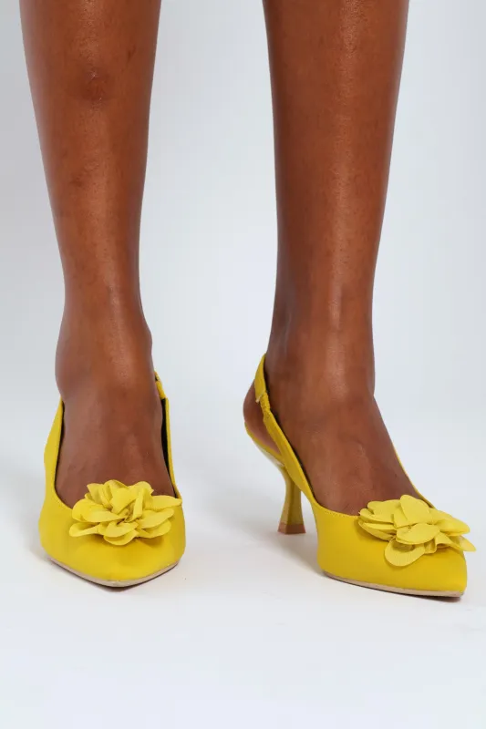 Chiffon Flower Slingback Kitten Heel - Chartreuse sold by Edgars 