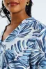 3/4 Sleeve Mandarin Collar Pleat Front Printed Shift Dress - White/Blue sold by Edgars