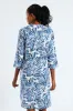 3/4 Sleeve Mandarin Collar Pleat Front Printed Shift Dress - White/Blue sold by Edgars