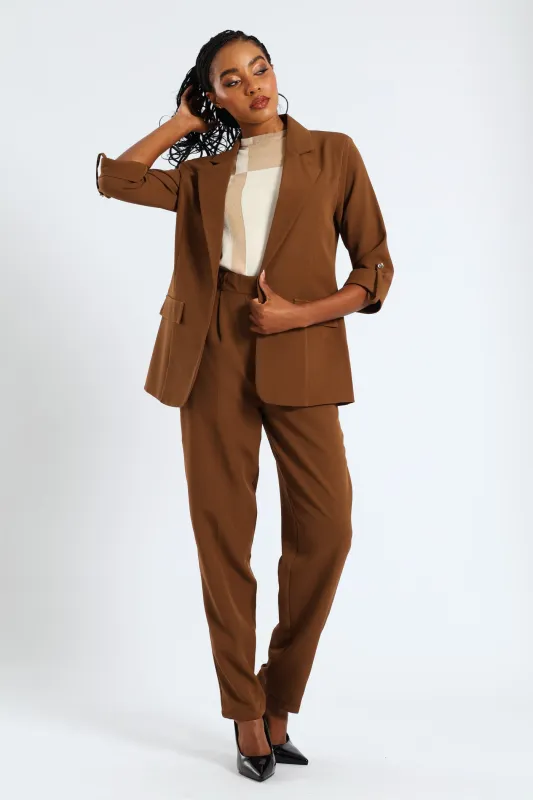 Turn Up Tab Notch Collar Blazer - Brown sold by Edgars
