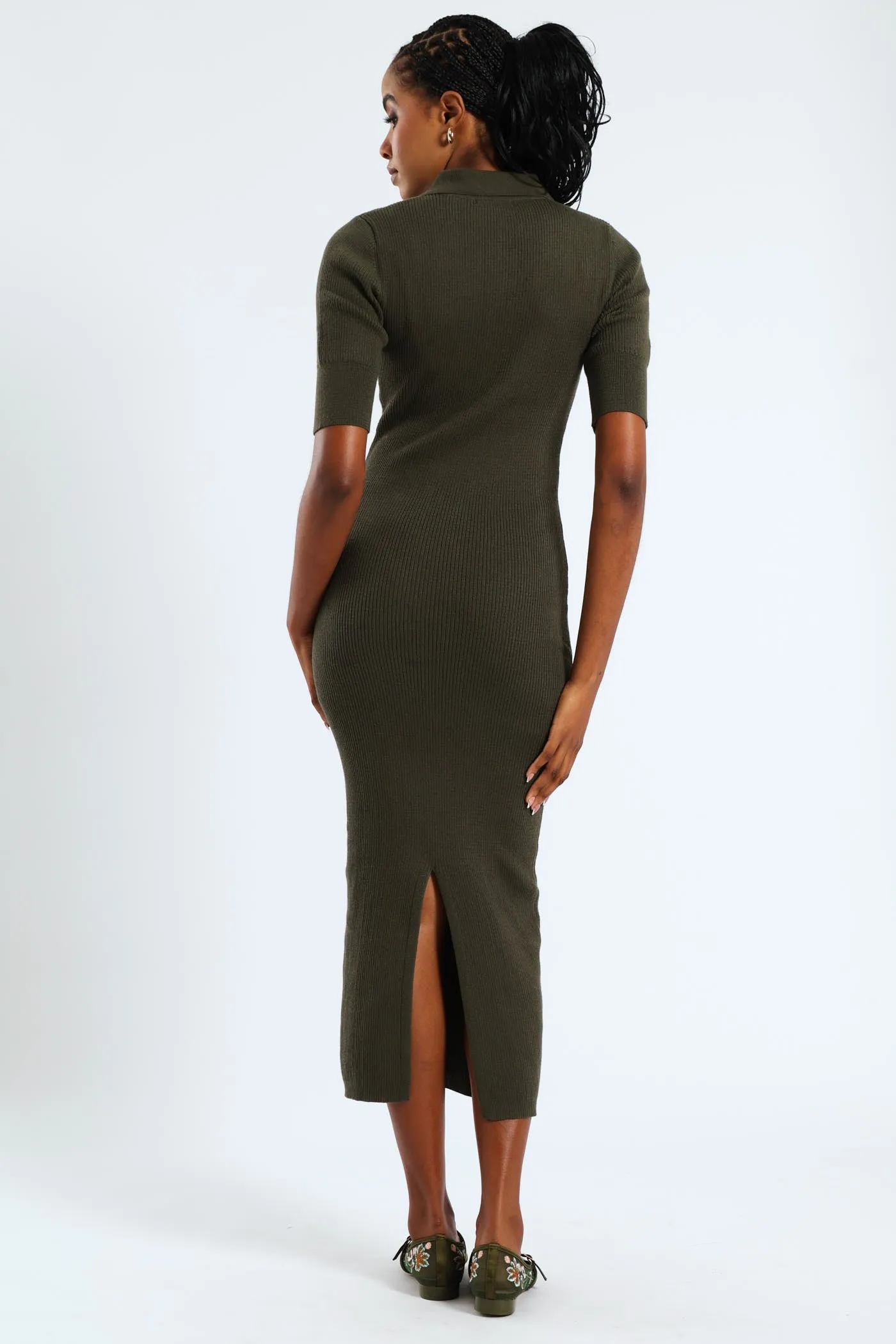 1/2 Placket Collared Knitwear Midaxi Dress - Dark Fatigue sold by Edgars product image thumbnail 3