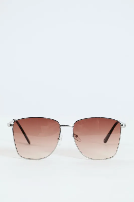 Square Metal Frame Brown Gradient Sunglasses - Silver made by Edgars