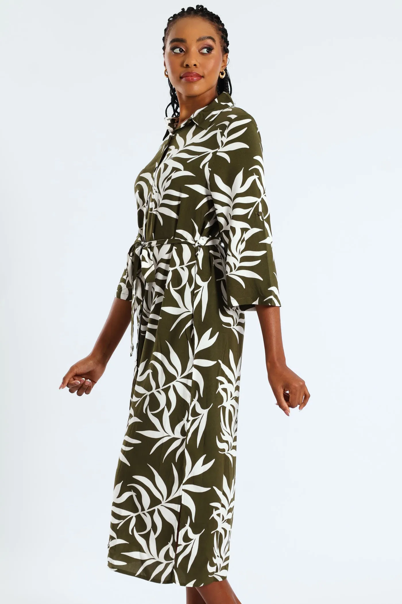 3/4 Sleeve Printed Belted Midaxi Shirt Dress - Fatigue/Cream sold by Edgars product image thumbnail 4