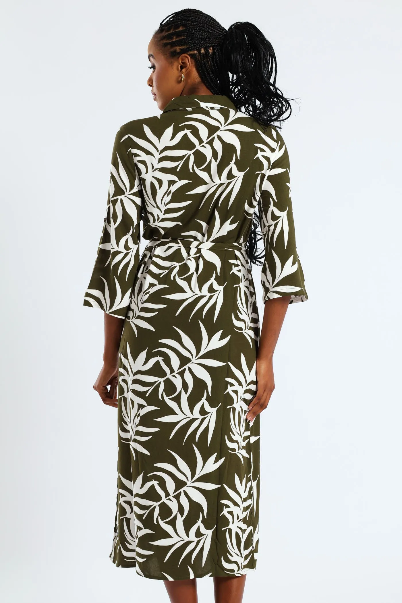 3/4 Sleeve Printed Belted Midaxi Shirt Dress - Fatigue/Cream sold by Edgars product image thumbnail 3