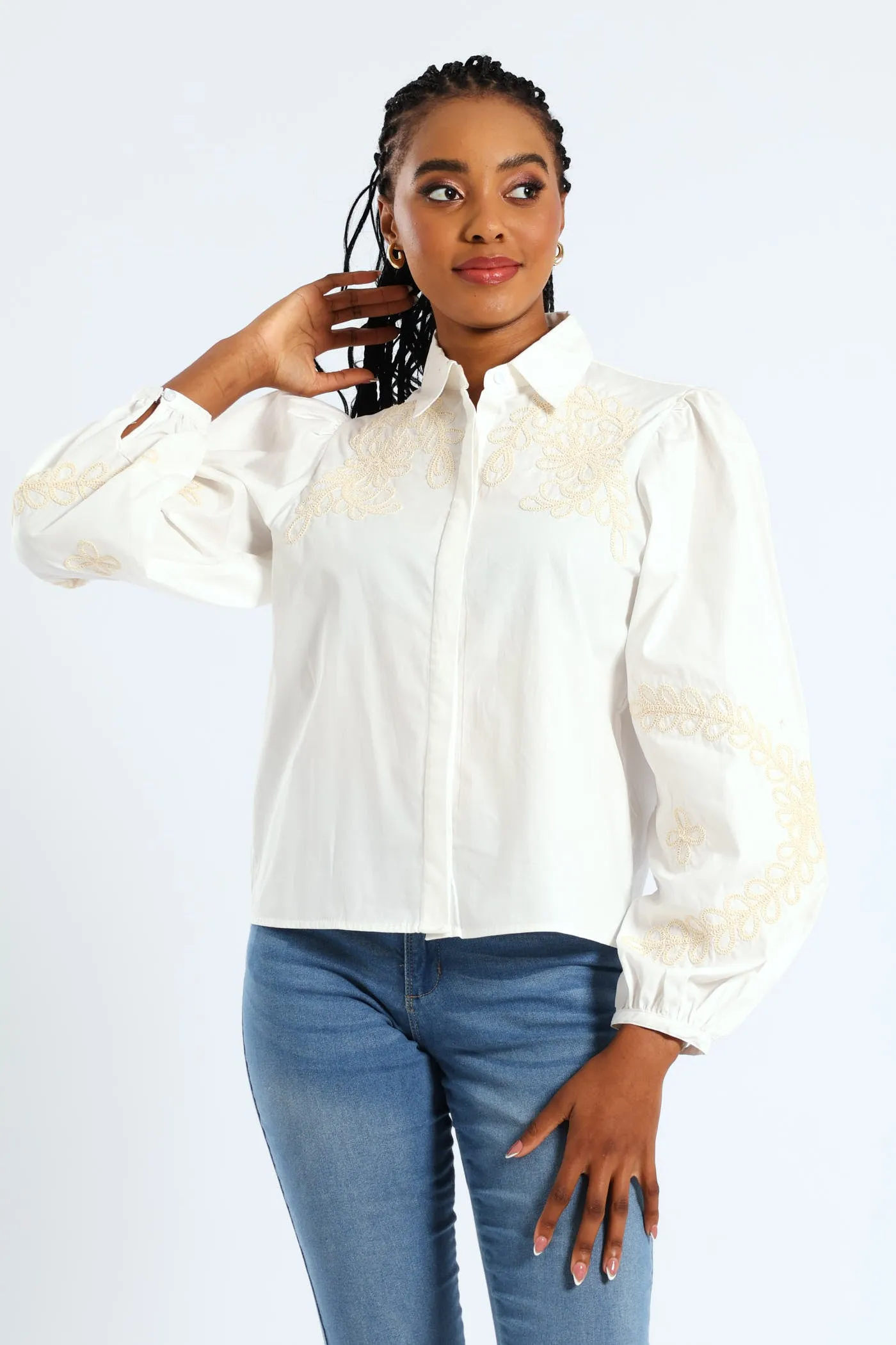 Puff Sleeve Cornelli Regular Shirt - White sold by Edgars