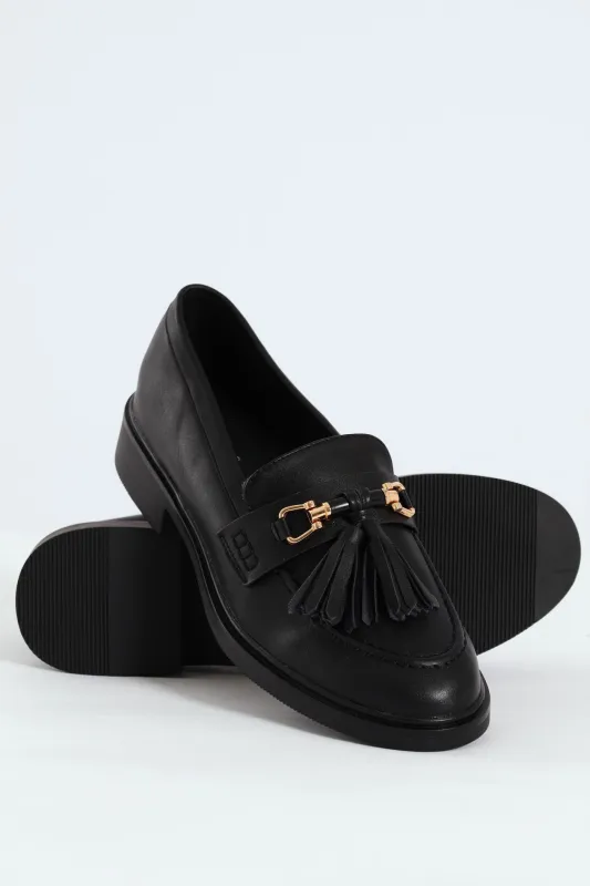 Metal Bar Tassle Smart Loafer - Black sold by Edgars