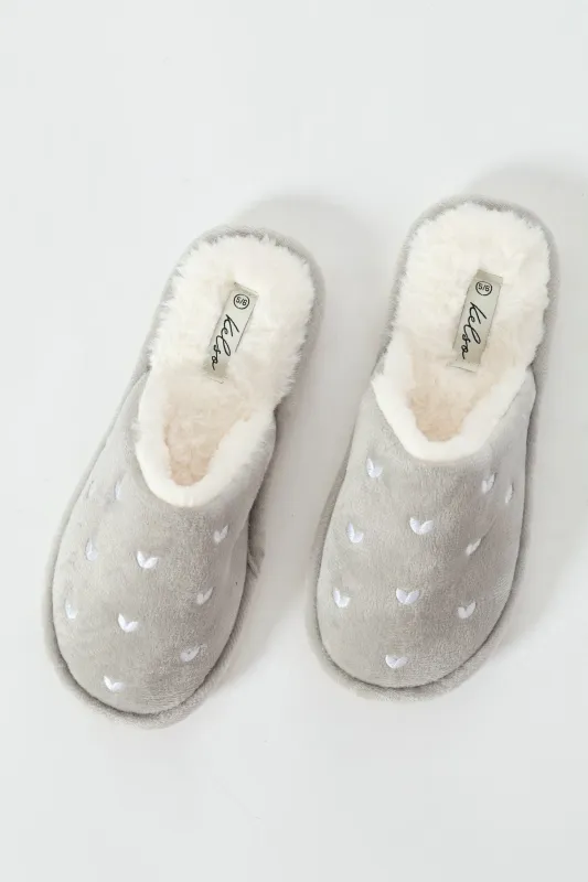 Embroidered Hearts Slipper - Light Grey sold by Edgars 
