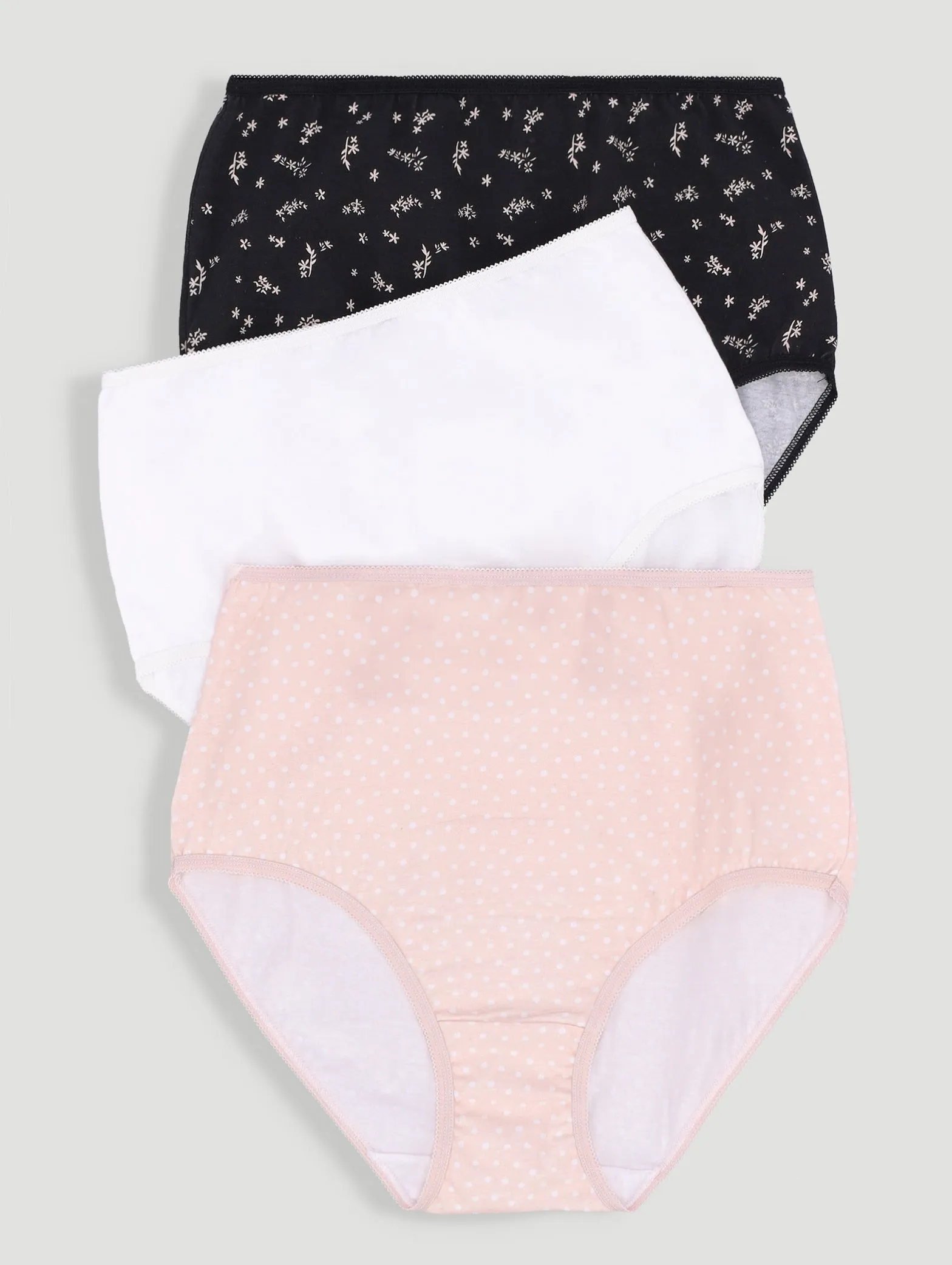 3 Pack Cotton Stretch Brief Panties - Black/Peach/White sold by Edgars