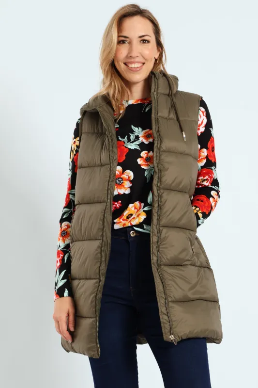 Sleeveless Zip Detail Puffer Gilet - Dark Sage sold by Edgars