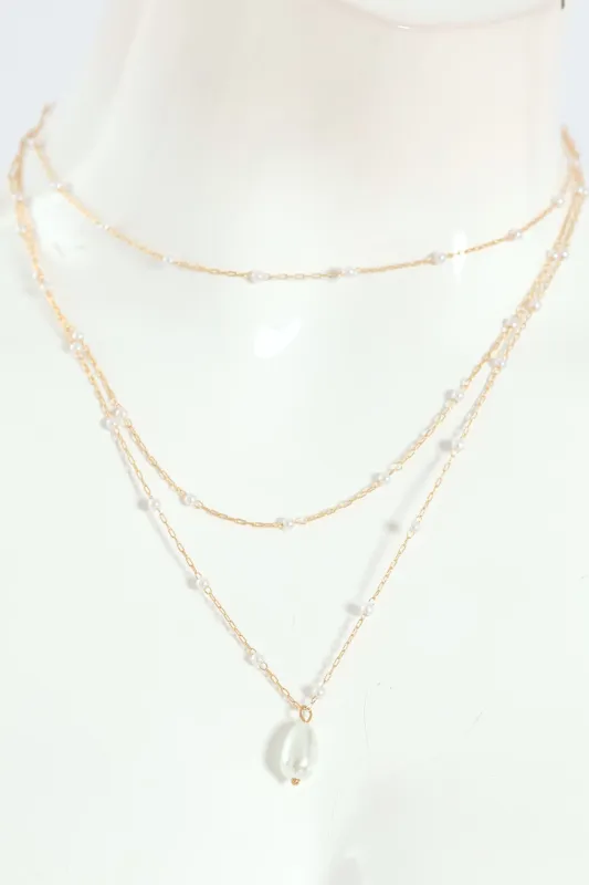 Three Layer Pearl Bead Pendant Necklace - Gold sold by Edgars