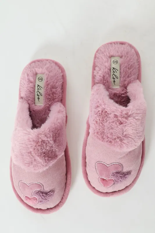 Cordoroy Slipper With Applique - Mauve sold by Edgars