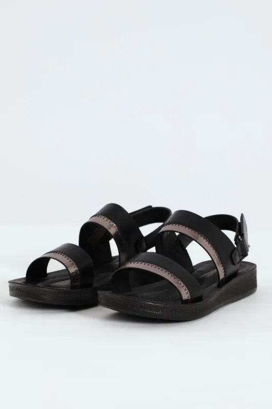 Double Strap Ankle Strap Sandal - Black sold by Edgars 