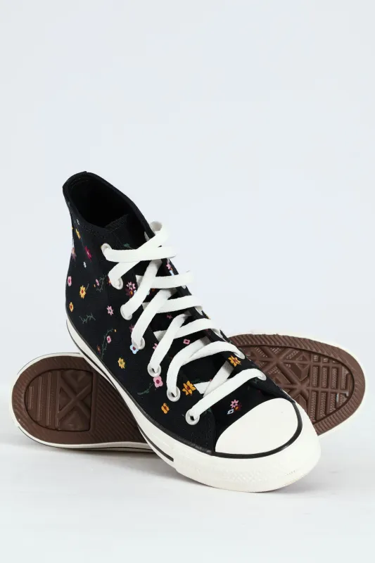 Chuck Taylor All Star Embroidered Floral Sneaker - Black sold by Edgars
