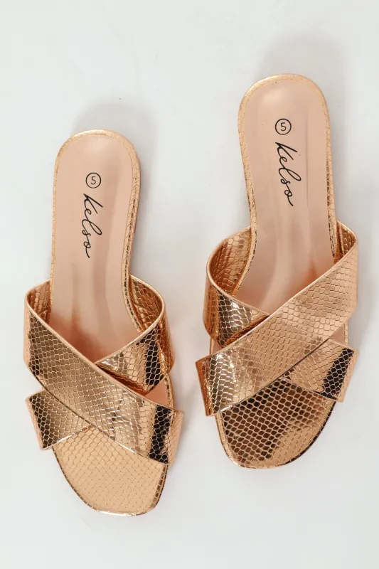 Medium Width Cross Strap Mule Sandal - Rose Gold sold by Edgars