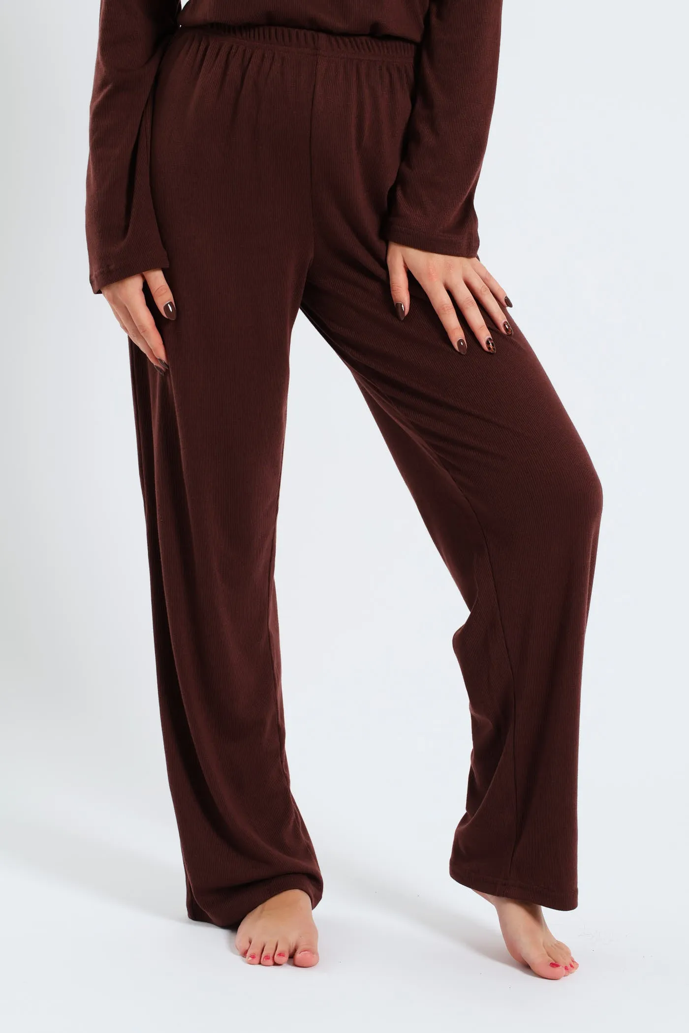 Straight Leg Rib Knit Pant - Brown sold by Edgars