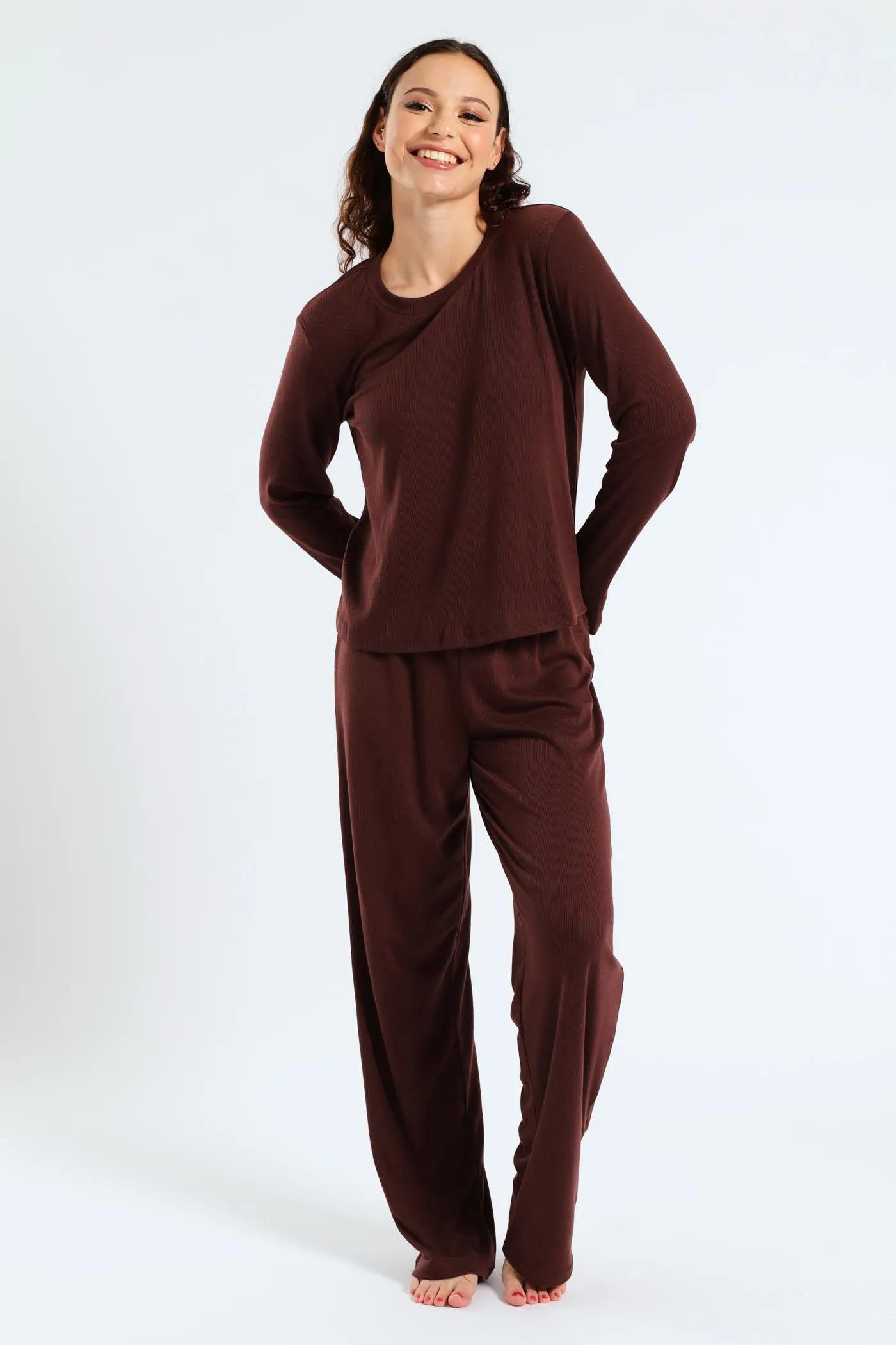 Long Sleeve Rib Knit Tee - Brown sold by Edgars product image thumbnail 2