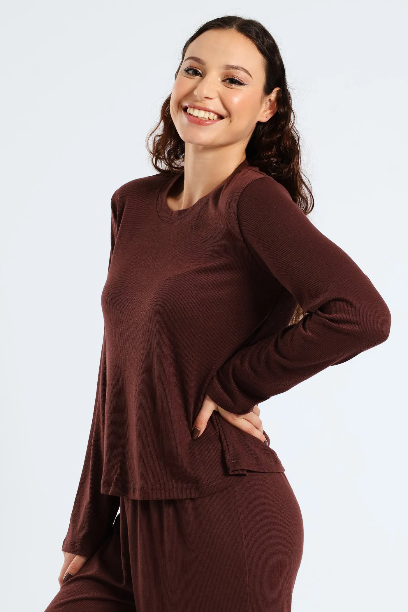 Long Sleeve Rib Knit Tee - Brown sold by Edgars product image thumbnail 3