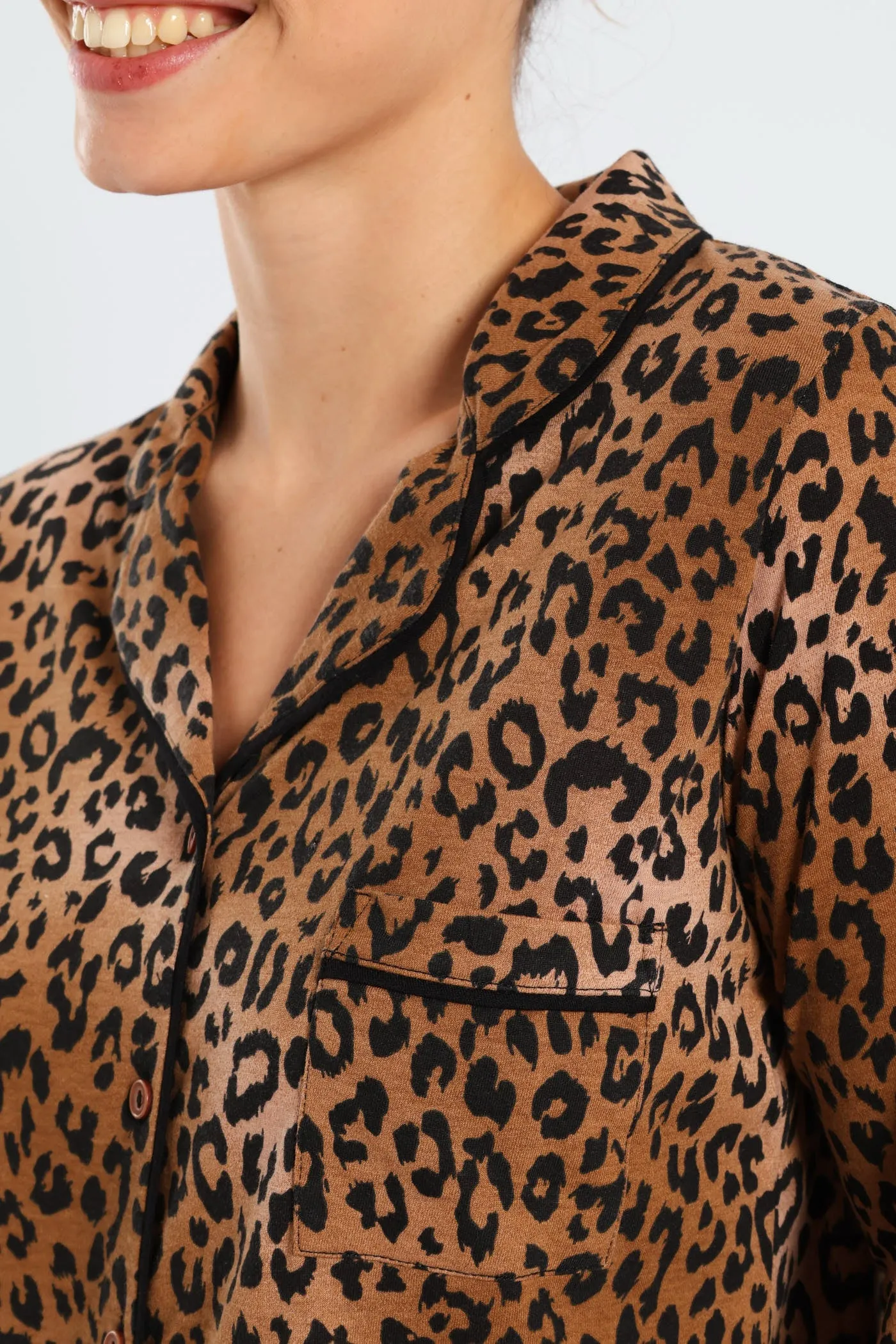 Long Sleeve Button Through & Knit Pant Set With Scrunchie - Black/Brown sold by Edgars product image thumbnail 3