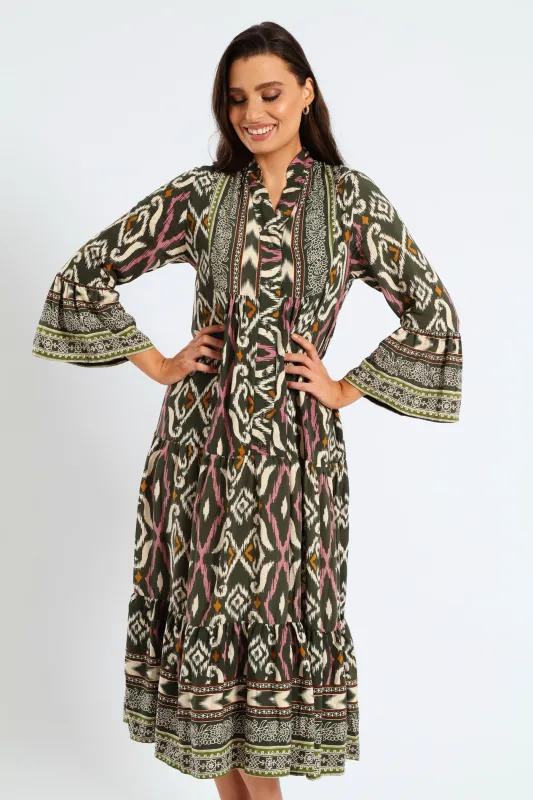 3/4 Sleeve Palm Border Print Tent Midaxi Dress - Multi sold by Edgars