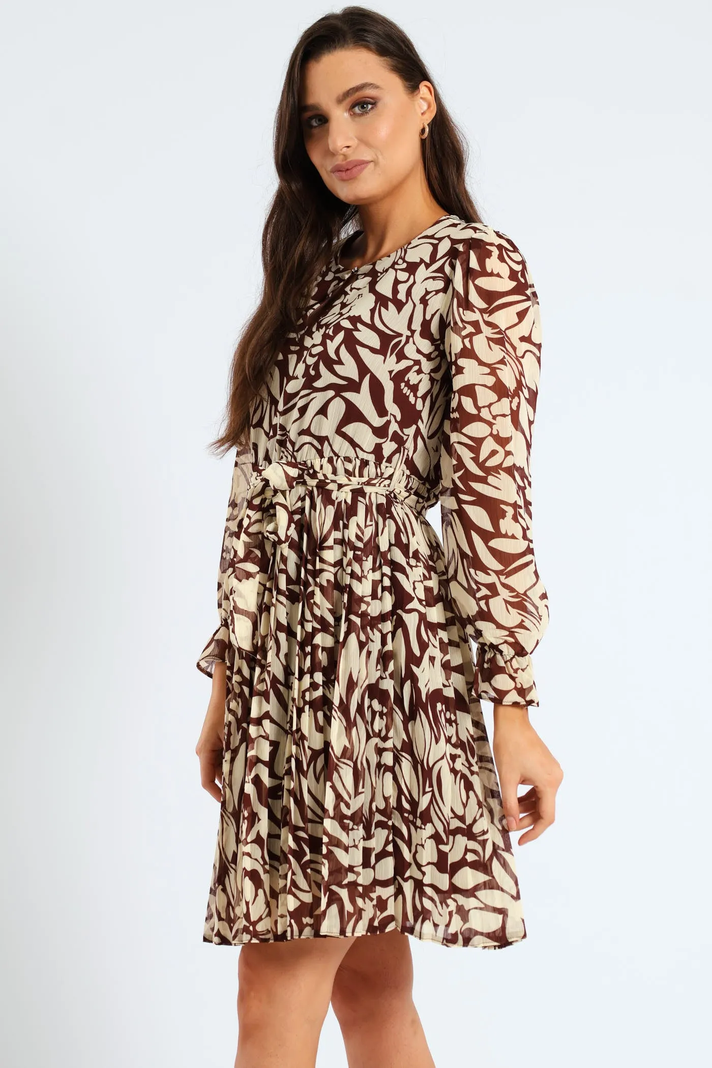 Monomchrome Pleated Keyhole Tea Dress - Bitter Chocolate sold by Edgars product image thumbnail 4