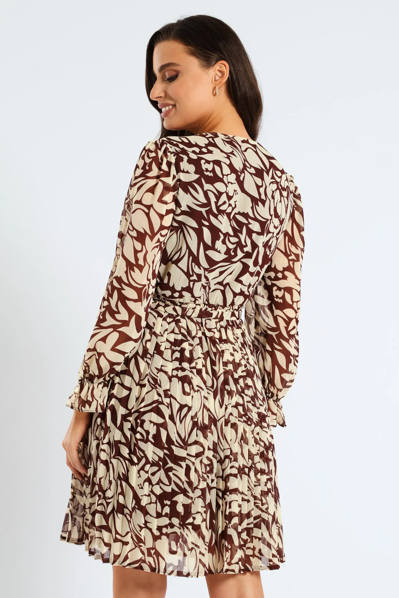 Monomchrome Pleated Keyhole Tea Dress - Bitter Chocolate sold by Edgars product image thumbnail 5