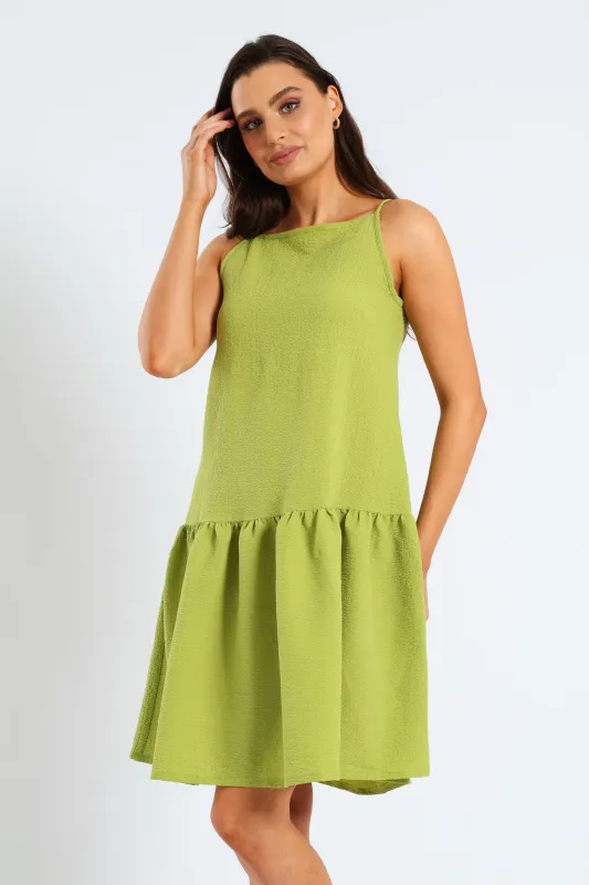 Hi-Neck Drop Waist Mini Dress - Lime sold by Edgars 