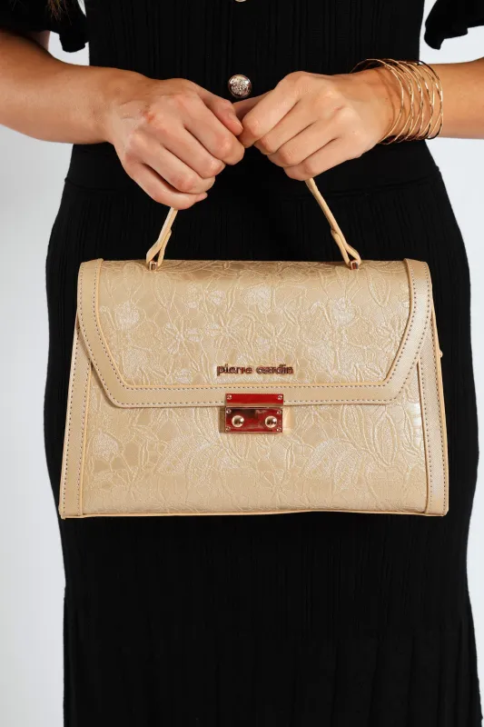 Lace Flower Satchel Bag - Gold sold by Edgars