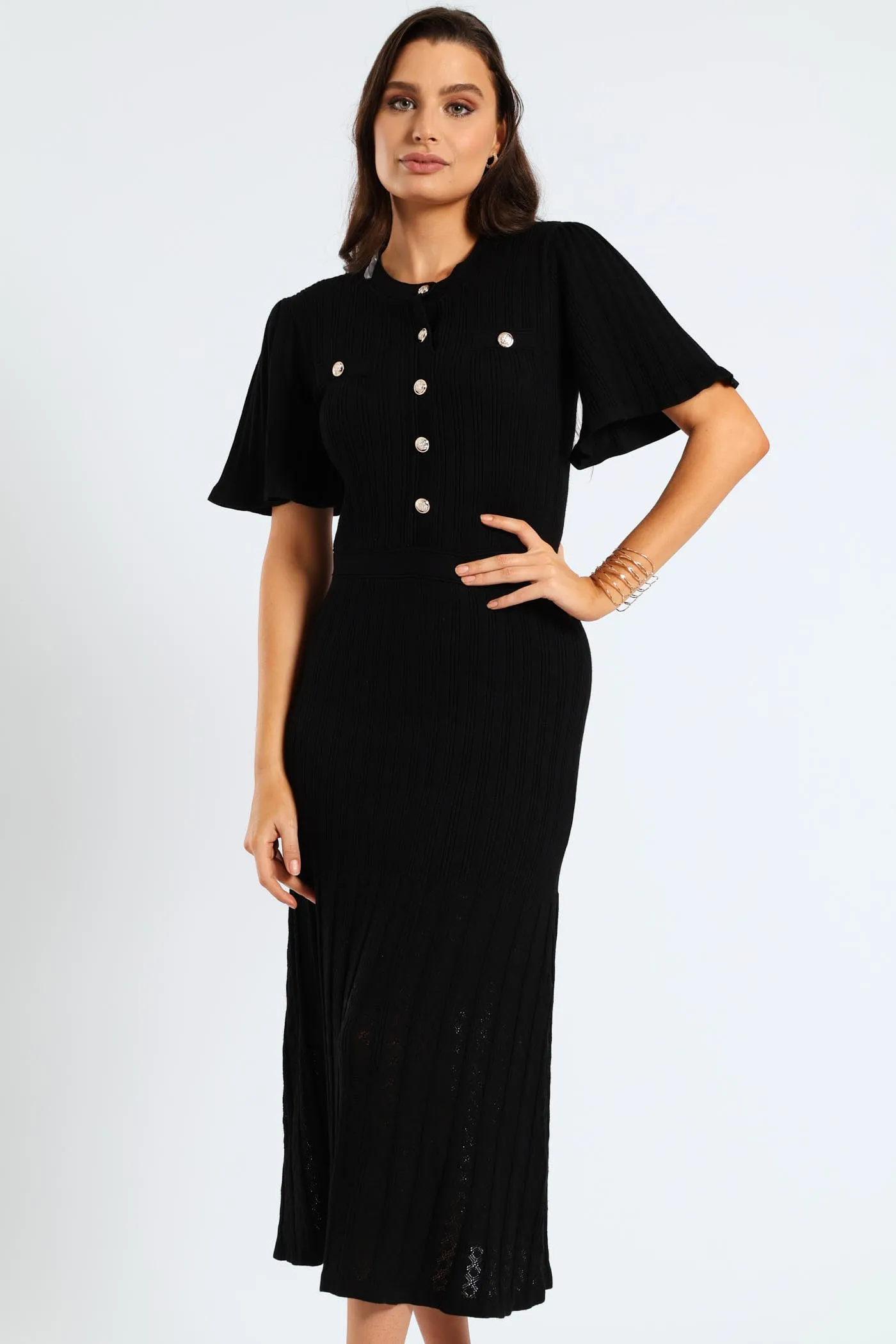 Pointelle Flared Knitwear Maxi Dress - Black sold by Edgars product image thumbnail 4