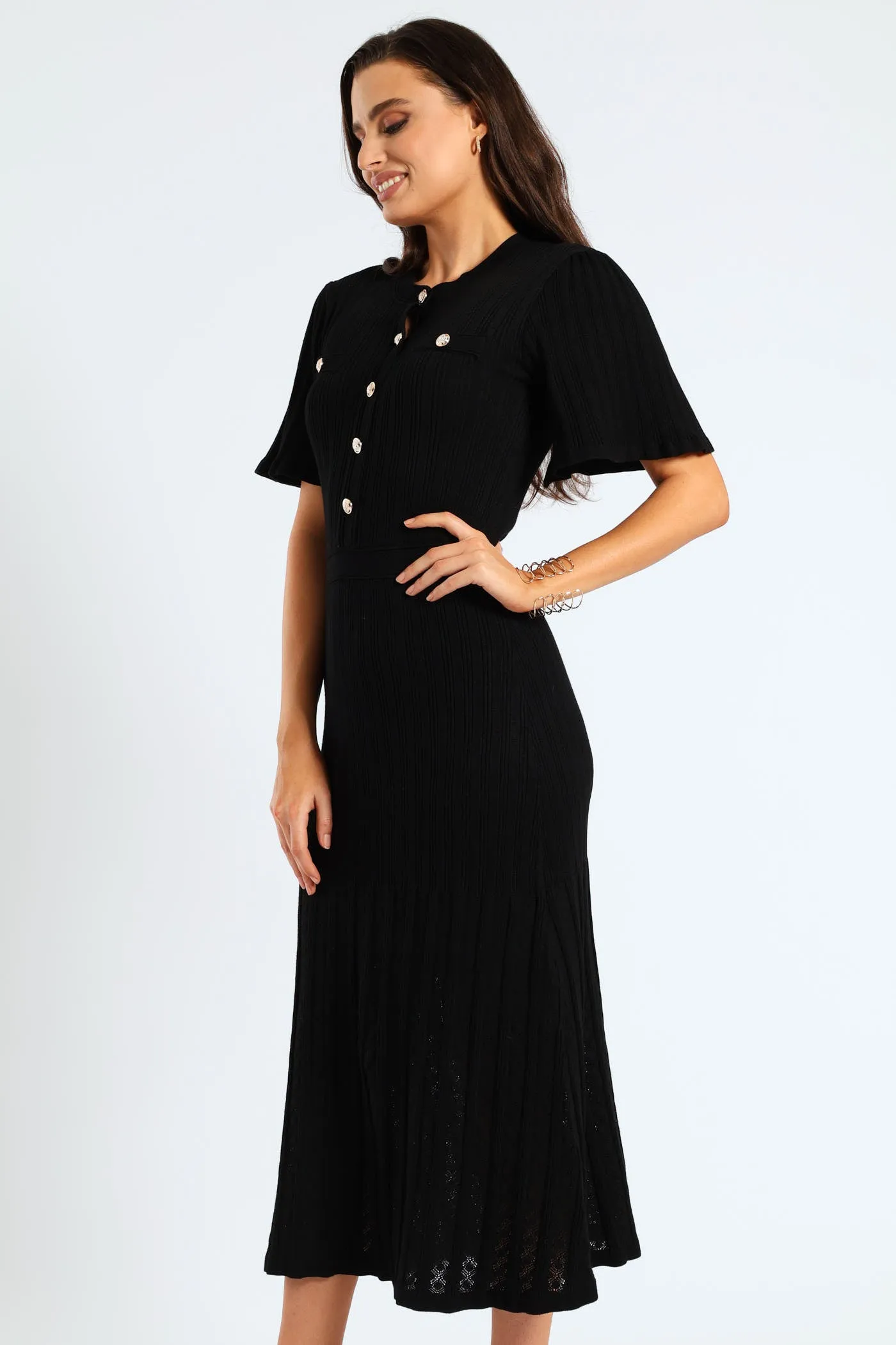 Pointelle Flared Knitwear Maxi Dress - Black sold by Edgars product image thumbnail 5
